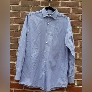 BOSS Hugo Boss Blue White Micro Check Dress Shirt Mens 15.5 32/33